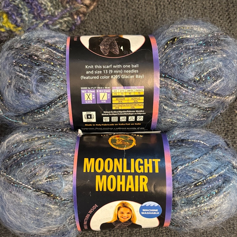 2 skeins of Lion Brand Moonlight Mohair bulky weight yarn